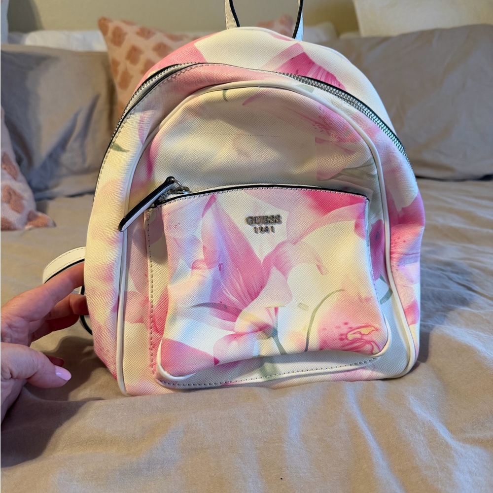 GUESS White and Pink Floral Backpack